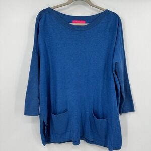 Lilly Pulitzer Blue Crew Neck Oversized Sweater Knit Top Pockets Metallic Medium